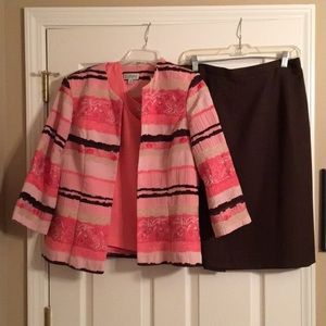 Jacket, top, and skirt ensemble